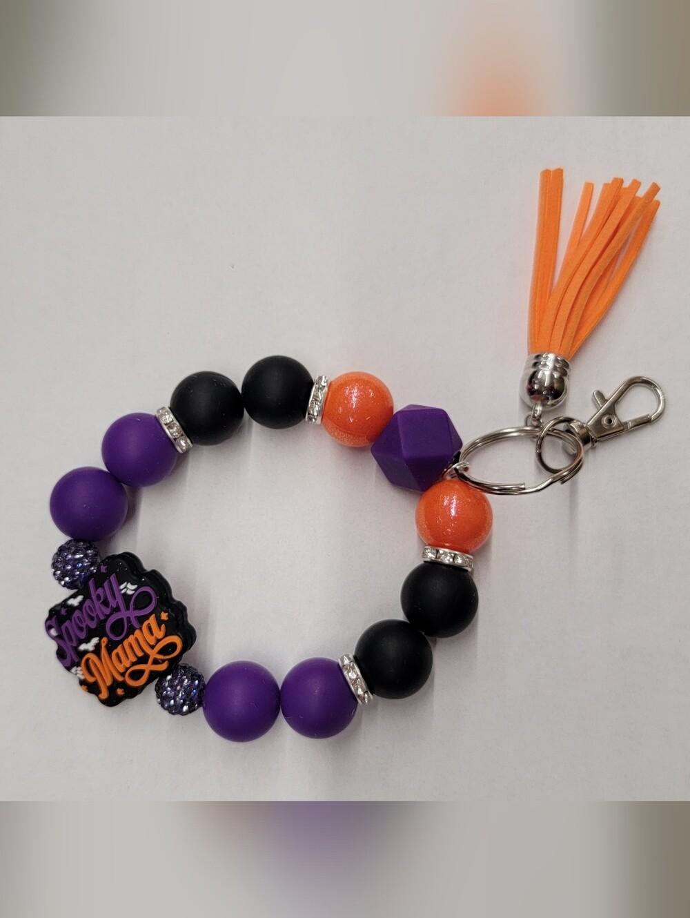 Halloween Beaded Keychain Wristlet - Purple, Black & Orange